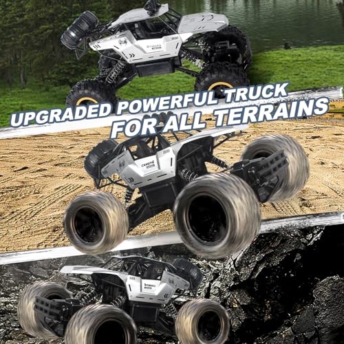 Remote Control Car 1:12 Off Road Truck, Metal Shell LED Headlights Offroad Monster RC Truck, RC Cars Toys for Boys 4-7 8-12 Year Old Kids, Gifts for Kids - color: Silver