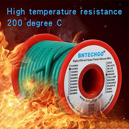 BNTECHGO 14 Gauge Silicone Wire Green 25ft Stranded Tinned Copper Wire | Flexible 14 AWG Stranded Wire Silicone Rubber Insulation For RC Models, Drone, Robot, Battery, EV Charger, 3D Printer, DIY - color: Green, size: silicone wire 25ft