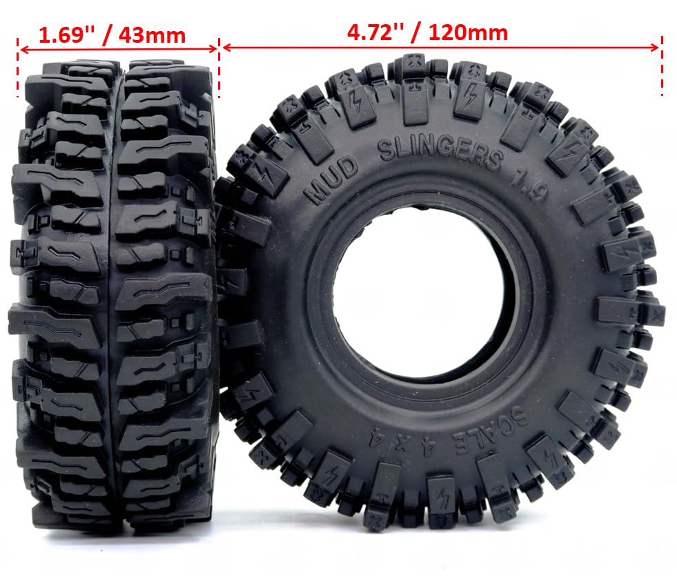 2pcs RC 1.9 Mud Slingers Tires Soft Sticky Tyres 120mm Tall for 1/10 Mud Rock Crawler Traxxas TRX4 / Axial SCX10 90047 SCX10 III AXI03007 / Redcat Gen8 Upgrade