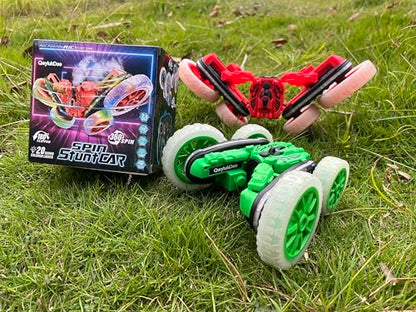 Rc Stunt Cars, Remote Control Cars with Sides Light Strip & 360° Flips Rotating Spray, Double Sided 2.4Ghz All Terrain Toy for Kids Ages 6-12 Year Old Gift (Green) - color: Green