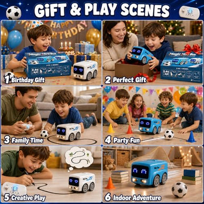 Magic Mini Bus Toy, 2.4GHz RC Line Following Car with Gesture Follow & Escape Modes, Rechargeable Inductive Bus with LED Lights, STEM Toy Gift for Kids Ages 3-8, Blue - color: Blue