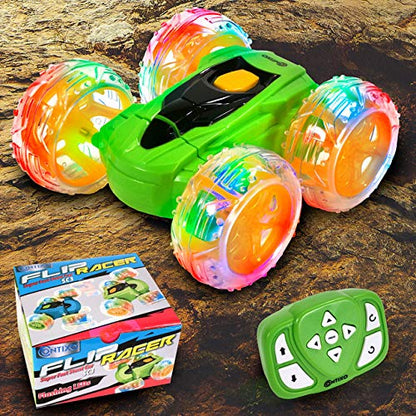 Contixo SC3 RC Stunt Car for Kids, Green, 2.4GHz 4WD Remote Control Car with 360° Rotating Flips, Double-Sided Driving, LED Lights, Rechargeable Toy Car for Girls & Boys Ages 4-12 - color: Green