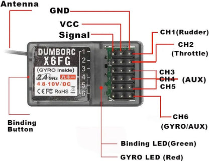 (4PCS) DUMBORC2.4G 6 Channel RC Car Receiver X6F X6FG Combo for RC Car Boat Used for DUMBORC X4 X6 X10 Transmitter (X6F*2 X6FG*2)