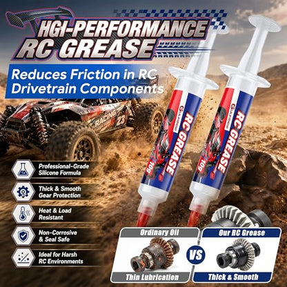 2 Pack RC Grease, RC Diff Grease with Syringe Applicator for Gears, Bearings, Axles, Differentials, Hobbies, Off-Road Model Cars, Trucks & Buggies, 10g of Each