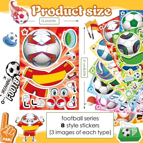 Soccer Stickers for Kids, Make a Face Stickers, Make Your Own Sticker | 24 Sheets, Goodie Bag Stuffers, Football Gifts, Soccer Party Favors, Classroom Teacher Reward Educational Toy Art Craft - style: 24 Sheet Soccer Stickers