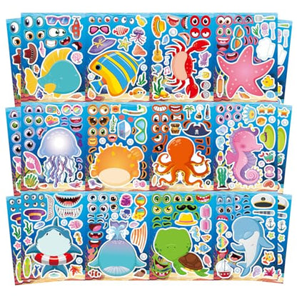 Ocean Stickers, Make Your Own Ocean Animals Stickers, Summer Stickers | for Kids Toddlers Classroom Art Crafts, Goodie Bags Stuffers, Summer Birthday Party Favors - style: 24 Sheets Ocean Stickers