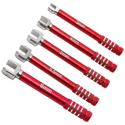 5PCS Carbon Steel RC Open End Wrench Set 3-6mm for 1/10 RC Cars, Red | For turnbuckle setup, steering link adjustment and routine RC chassis maintenance - color: Red