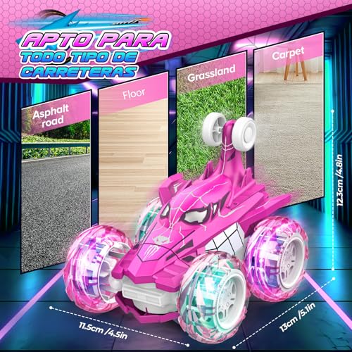 Remote Control Car, 360° flips 2.4GHz Fast Stunt Rechargeable 4WD Double Sided RC Car Toys for 3 4 5 6 7 8 Year Old Gilrs Boys, Fun Outdoor Birthday Xmas Halloween Easter Gifts for Girls 3-8 Year Old - color: Pink & White