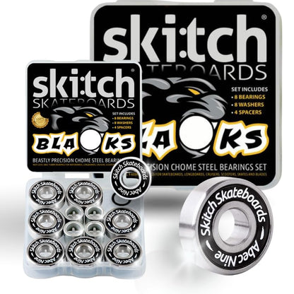 Precision Fast Spin Bearings Set | 8 Pack 608 2RS ABEC 9 Chrome Steel Deep Groove Ball Bearing Set for Skateboards, Longboards, Inline Skates, Scooters | + Washers + Spacers | 8mm x 22mm x 7mm
