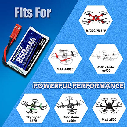 3.7V Lipo 850mah Rechargeable Lipo with JST Plug X5 Charger for MJX Syma Holy Stone Sky Viper RC Quadcopter Drone X56W X400 X400W X300C X400C X800 HS110 HS200 S670 V950hd S1750 V2450