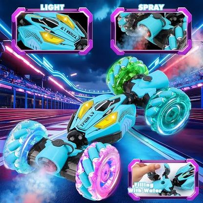Gesture Sensing RC Stunt Car, 4WD Remote Control Toy with Dual Spray | 2.4GHz All-Terrain Off-Road Vehicle with Lights & Music, Boys Toys Age 6 -12 Year Old for Birthday Gifts - color: 4-whell