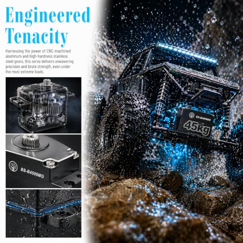 45KG Servo Large Torque HV Full Metal Gear IP67 Waterproof Steering Brushless Digital Servo with 25T Servo Horn for 1/6 1/8 1/10 RC Car Parts (BS-B4509MG-180 Degree) - color: Bs-b4509mg-180 Degree