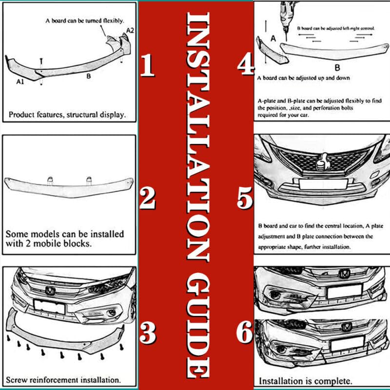 Universal Car Front Bumper Lip Spoiler Body Kits + 2M / 86.6" Side Skirt Extension Rocker Panel Body Kit + 48CM Auto Rear Bumper Lip Diffuser (63"-70" Red) - color: 63"-70" Red