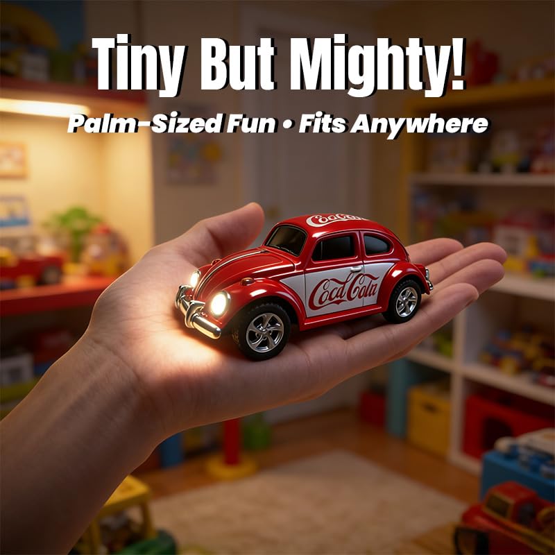 Mini RC Car, Alloy 1/64 RC Car [LED Lights] [3 Speeds Modes] [Rechargeable Battery] Retro Beetle with Remote Control,RED - color: Red