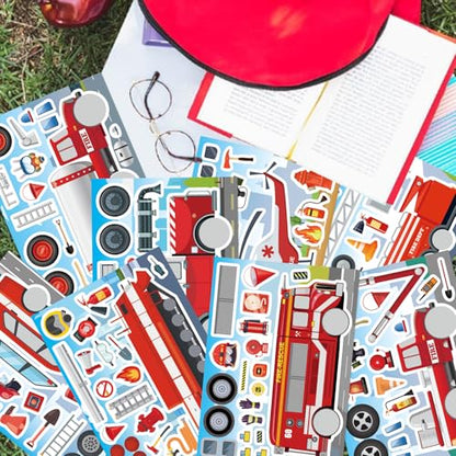 Truck Stickers, Make a face Sticker, Make Your Own Fire Truck Stickers | 24 Sheets, with 8 Designs Fire Themed Truck for Kindergarten Birthday Gift Classroom Fire Party Favors - style: Fire Truck