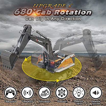 Remote Control Excavator Toy 1/14 Scale RC Excavator, 22 Channel Upgrade Full Functional Construction Vehicles Rechargeable RC Truck with Metal Shovel and Lights Sounds - style: Excavator