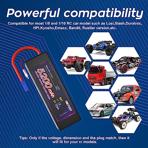 11.1V Lipo Battery 3S 5200mAh 80C Lipos Hard Case with EC5 Connector for RC Car Trucks 1/8 1/10 RC Vehicles(2 Packs) - color: EC5-2