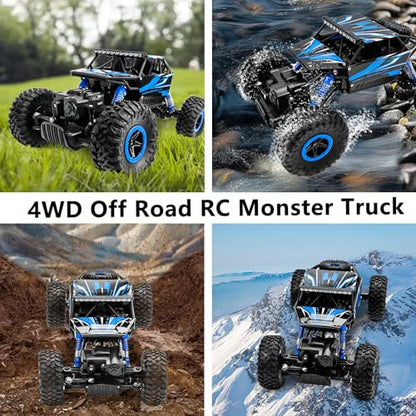 Cheerwing 1:18 Rock Crawler 2.4Ghz Remote Control Car 4WD Off Road RC Monster Truck 2 Battery (Blue) | 4WD Car,2 Rechagerbale Battery,LED Headlight,for Adults and Kids - color: Blue