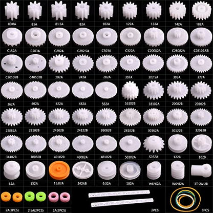Plastic Gear Set, 75Pcs Single Double Reduction Gear Worm Gear for DIY Car Robot QY12 | Includes single/double reduction gears, worm gears, crown gears, pulleys, racks. Ideal for DIY cars, robots, model making
