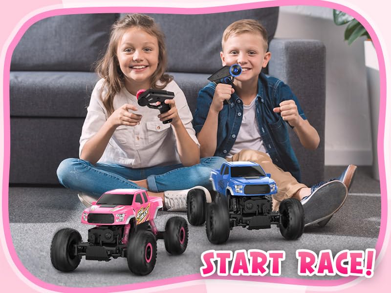 Double E Pink Monster Truck Remote Control Car for Girls | Cool 4WD RC Truck Toy with Off-Road Tires, Fun Outdoor Gift for Kids Ages 6-12 - color: Pink