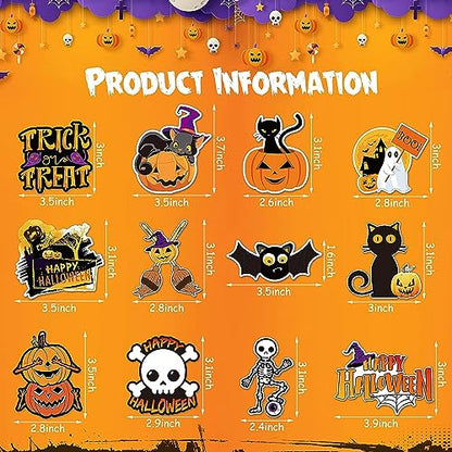 QODOLSI 12 Pieces Halloween Stickers, Bat Decals, Pumpkin Ghost Decals, Halloween Party Refrigerator Stickers Pumpkin Stickers, for Locker Garage Door Decorative