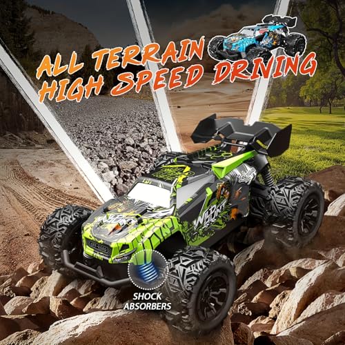 1/20 Scale Fast RC Cars, 20KM/H 4WD Off-Road High Speed Remote Control Trucks for Adults and Kids Boys, All Terrain Truck Toys Gifts Green