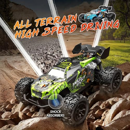 1/20 Scale Fast RC Cars, 20KM/H 4WD Off-Road High Speed Remote Control Trucks for Adults and Kids Boys, All Terrain Truck Toys Gifts Green