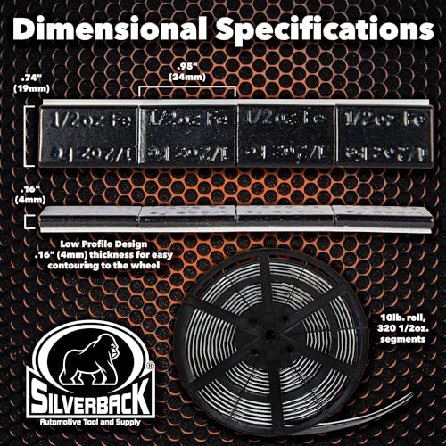 Silverback 1/2 oz Black Steel Tape Adhesive Wheel Weights with EZ Peel Tape. Designed for the Professional Tire Dealer. Cars, Trucks, SUV's. 10lb Roll Black .50 oz Tape Weight - color: 1 Roll 1/2 oz Black