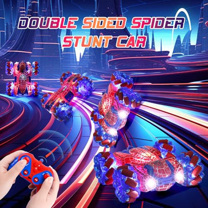 Gesture Sensing RC Stunt Car 2.4GHz Wholebody Light Double Sided RC Cars | Rechargeable Remote Control Car with Headlight Indoor Outdoor Spider Toy Birthday Gift Kids Boys Ages 4 to 13 - color: Dual Control Red