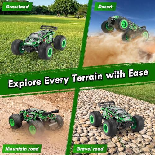 Remote Control Car, Rechargeable 1:18 Rc Cars, All-Terrain RC Truck | Remote Control Truck for Boys 4-7 8-12 with LED Light, 20KM/H, 2WD, 2.4GHz, Sturdy PVC Shell, Beginner-Green - color: Green