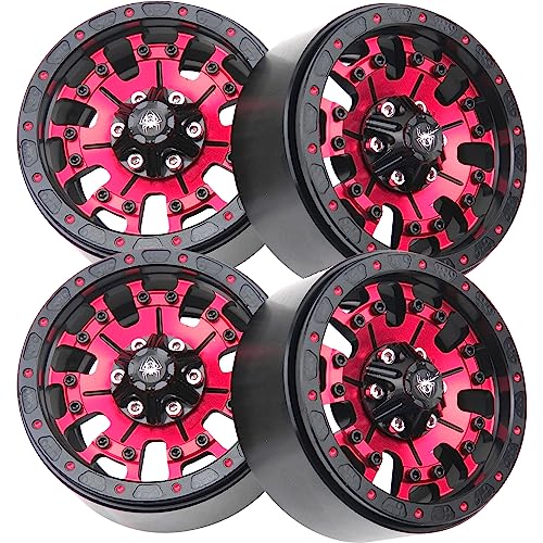 ShareGoo Metal 1.9inch Beadlock Wheel Rims 12mm Hex Hubs 10-Spoke Compatible with Traxxas TRX4 Axial SCX10 RC4WD D90 D110 Tamiya CC01 MST Redcat Gen8 1/10 RC Crawler Car (Red) - color: Red