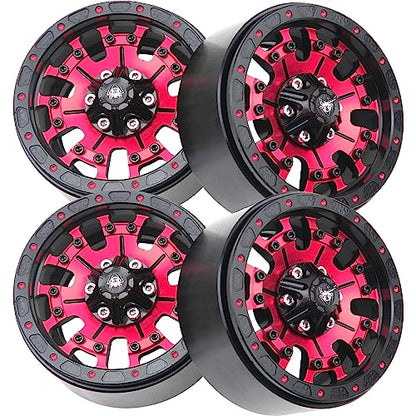 ShareGoo Metal 1.9inch Beadlock Wheel Rims 12mm Hex Hubs 10-Spoke Compatible with Traxxas TRX4 Axial SCX10 RC4WD D90 D110 Tamiya CC01 MST Redcat Gen8 1/10 RC Crawler Car (Red) - color: Red
