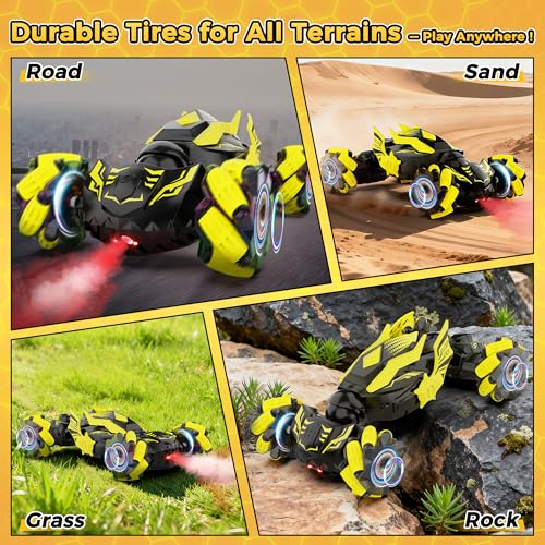 Gesture Sensing RC Stunt Car, Toys for 6-12 Years Old Boys, Birthday Gifts | Hand Controlled Remote Controlled Car 2.4GHz & 4WD , 360°Drifts Offroad with Lights & Music, Gifts for Kids Ages 6-12 - color: Black Yellow