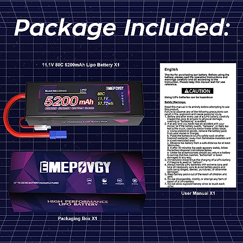 11.1V Lipo Battery 3S 5200mAh 80C Lipos Hard Case with EC5 Connector for RC Car Trucks 1/8 1/10 RC Vehicles(2 Packs) - color: EC5-2