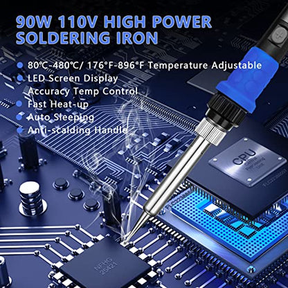 Soldering Iron Kit, 90W LED Digital Solder Iron Kit with Ceramic Heater, 110V Welding Tools with Smart Temperature Control, Auto Sleep, Temp Calibration, C/F, Accurate 176℉-896℉ - color: 90w 9-in-1