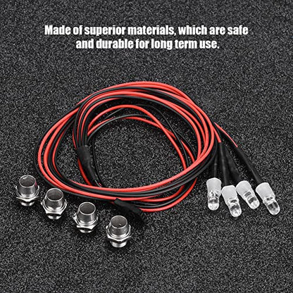 4Pcs RC Light Kit, 5mm RC LED Light Headlights, White and Red Color LED Headlights Taillight Kit Accessories with 27.6in Lines for 1/10 Remote Control Model Car Truck