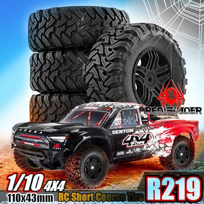 REDSPIDER•1/10 12mm Hex Short Course SC Trucks Wheels and Tires（4pcs） OD 4.3''for 1/10 RC Off-Road Car Traxxas TRX4 Slash Arrma Losi Tenacity Vkar 10sc Hpi RC Buggy Car 4PCS (Black) - color: Black