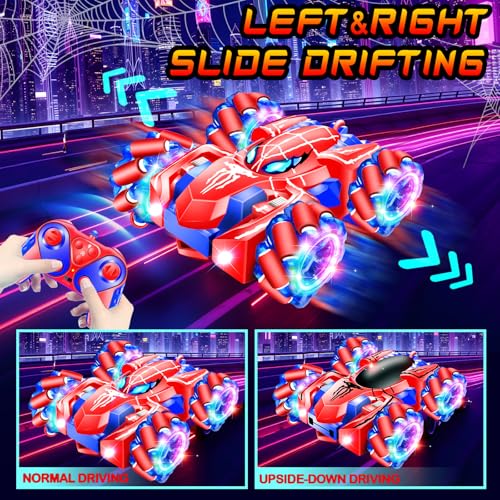 Spider Remote Control Car, 2.4Ghz Rechargeable Rc Cars 360° Rotating 4WD Stunt Car with Cool Lights | Double Sided Drift | Indoor Toys for Kids Ages 3-12 | Birthday