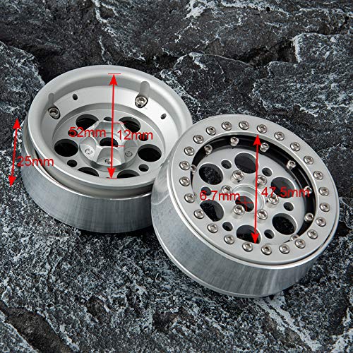 Aluminum Alloy 2.2" Beadlock Wheels Rims for 1/10th Scale RC Crawler Car -Pack of 4pcs (Silver)