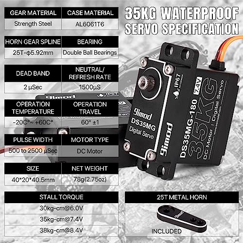 Waterproof 35KG High Torque RC Steering Servo Motor, Powerful & Fast Full Metal Gear Digital High Speed arduino servo for 1/8 1/10 1/12 RC Cars, Crawler, Truck, Buggy, Robotic, Control Angle 180° - size: 35kg 180°