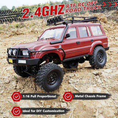 ARRIS WPL C54-1 LC80 1/16 RC Rock Crawler 4WD RTR Truck | Land Cruiser 80 Styling, Upgraded Chassis, Proportional Steering, Trail Ready - color: Wpl C54-1 Red