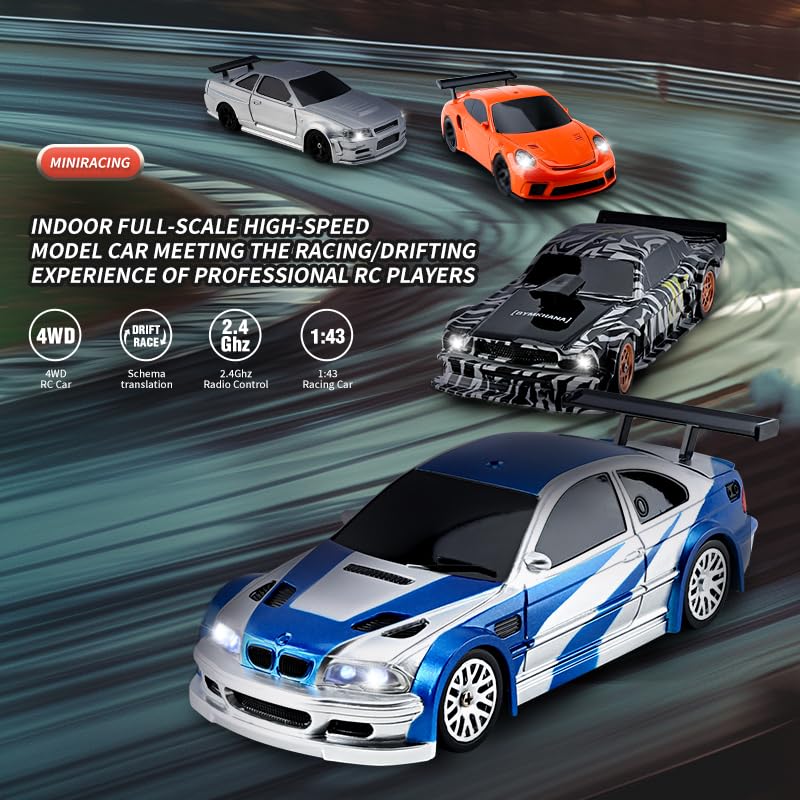 RC Drift Car - 1:43 Remote Control Car 2.4GHz Mini Drift Cars Racing High Speed Drift Car Model with LED Lights for RC Toys Gift (Black) - color: Black