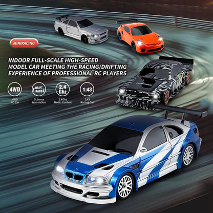 RC Drift Car - 1:43 Remote Control Car 2.4GHz Mini Drift Cars Racing High Speed Drift Car Model with LED Lights for RC Toys Gift (Black) - color: Black