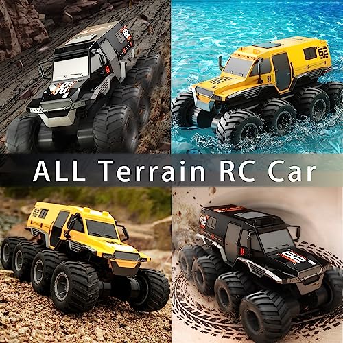 KB KAIBO 1:12 Large Amphibious Remote Control Car Monster Truck - 8WD All Terrain Waterproof Toy for Kids, 7.4V High-Speed Remote Control Car for Boys Girls Ages 6-12, Perfect Birthday Gifts -Yellow - color: Yellow