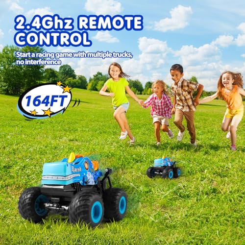 DYODYORC Remote Control Car, 2.4Ghz All Terrain Monster Truck, RC Truck with Music, 3 Lighting Effects, 360 Stunt Capable, 2 Batteries Ready to Run, Toy Gifts for Boys and Girls (Blue) - color: Blue Pony