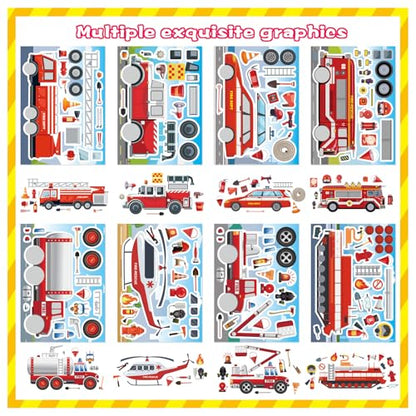Truck Stickers, Make a face Sticker, Make Your Own Fire Truck Stickers | 24 Sheets, with 8 Designs Fire Themed Truck for Kindergarten Birthday Gift Classroom Fire Party Favors - style: Fire Truck