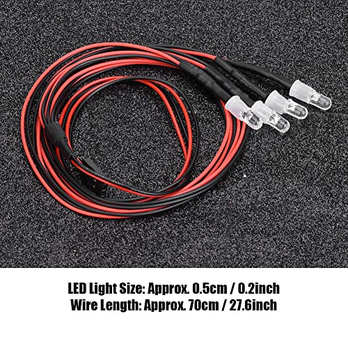 4Pcs RC Light Kit, 5mm RC LED Light Headlights, White and Red Color LED Headlights Taillight Kit Accessories with 27.6in Lines for 1/10 Remote Control Model Car Truck
