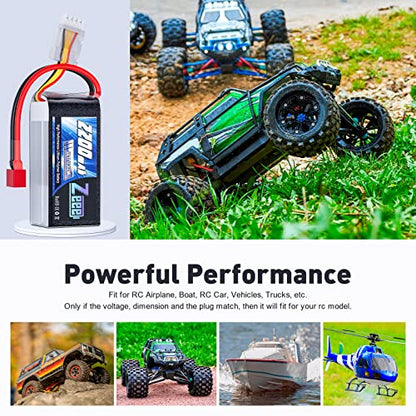 Zeee 3S 2200mAh Shorty Pack Lipo Battery 11.1V 50C Battery with T Connector for RC Car Truck Vehicles RC Boat RC Drone Airplane Quadcopter Helicopter FPV RC Hobby Models