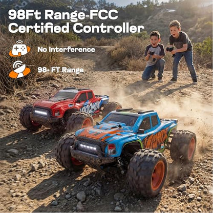 Vroomix 1:16 4WD RC Car, Blue Remote Control Light Hobby Racing Monster Truck Toy Gift for Kids, 3 Driving Modes, Up to 28 Mph, 35 Mins, 110 Ft Range, Toy Truck for Boys Age 8-12 & Adults - color: Blue