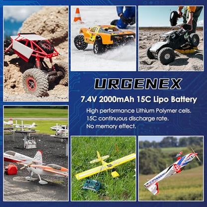 2S RC Battery 2000mAh 7.4V Li-ion Battery with SM3P Plug 2S Rechargeable RC Battery with 2 USB Chargers Fit for RC Toys RC Car Truck and RC Tank
